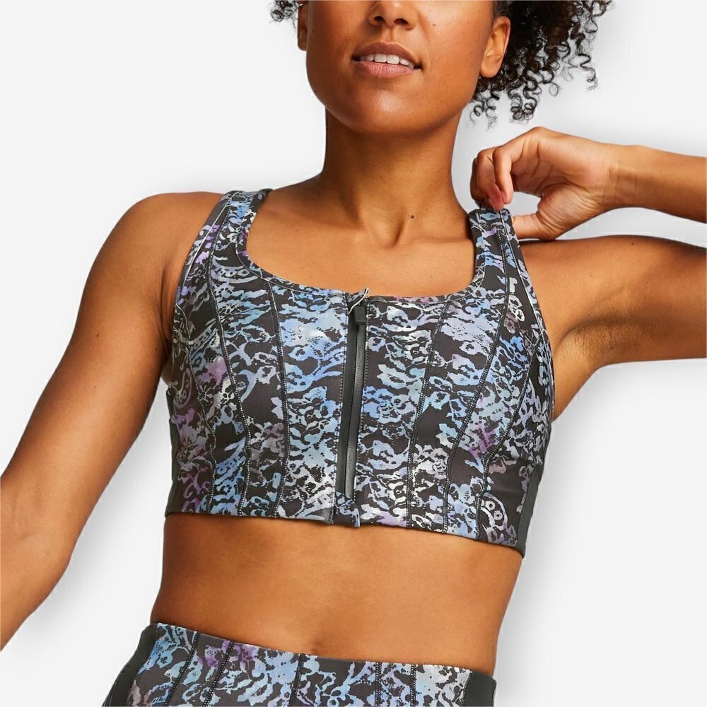 Puma X Koché Legion Blue Zip Front Mesh Sheer Lace Up Trim Sports Bra Top NWT L